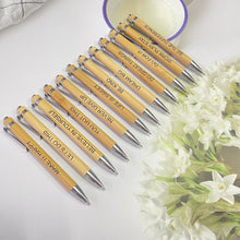 Load image into Gallery viewer, 12Pcs Bamboo Ballpoint Pen Inspirational Quotes Wooden Pen School Office Supplies Stationery
