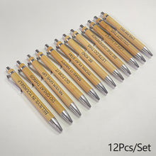 Load image into Gallery viewer, 12Pcs Bamboo Ballpoint Pen Inspirational Quotes Wooden Pen School Office Supplies Stationery
