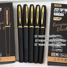 Load image into Gallery viewer, 5Pcs Black Golden Large Capacity Gel Pen 0.5mm 0.7mm 1.0mm Black Ink Signature Pen For School Office Business Stationery Supplies
