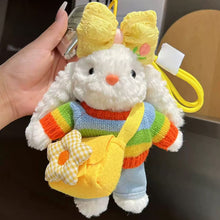 Load image into Gallery viewer, Cute Long Ear Rabbit Plush Keychain Rainbow Sweater Doll Bag Car Hanging Pendant Decoration
