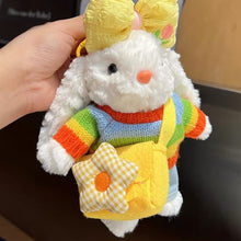 Load image into Gallery viewer, Cute Long Ear Rabbit Plush Keychain Rainbow Sweater Doll Bag Car Hanging Pendant Decoration
