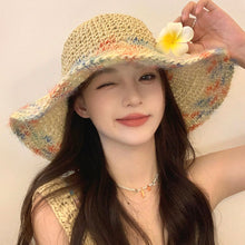 Load image into Gallery viewer, Women Summer Colorful Woven Straw Hat Hollow Out Large Brim UV Protection Sun Hat For Seaside Vacation
