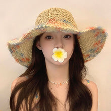 Load image into Gallery viewer, Women Summer Colorful Woven Straw Hat Hollow Out Large Brim UV Protection Sun Hat For Seaside Vacation
