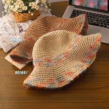 Load image into Gallery viewer, Women Summer Colorful Woven Straw Hat Hollow Out Large Brim UV Protection Sun Hat For Seaside Vacation

