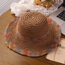 Load image into Gallery viewer, Women Summer Colorful Woven Straw Hat Hollow Out Large Brim UV Protection Sun Hat For Seaside Vacation
