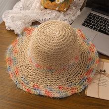 Load image into Gallery viewer, Women Summer Colorful Woven Straw Hat Hollow Out Large Brim UV Protection Sun Hat For Seaside Vacation
