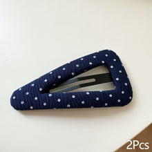 Load image into Gallery viewer, 2Pcs Vintage Dark Blue Polka Dot Fabric Hair Clip Hairpins Handmade Bangs Side Hair Accessories For Women Girls
