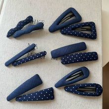 Load image into Gallery viewer, 2Pcs Vintage Dark Blue Polka Dot Fabric Hair Clip Hairpins Handmade Bangs Side Hair Accessories For Women Girls
