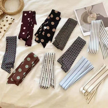 Load image into Gallery viewer, Polka Dot Striped Print Skinny Long Narrow Scarf Multi Use Neck Hair Bag Decoration Wristband Hair Accessory For Women
