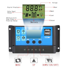 Load image into Gallery viewer, 10A/20A/30A 12V 24V Solar Charge Controller Lithium Battery LCD Display PWM Dual USB Solar Panel Charger
