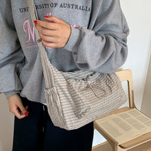 Load image into Gallery viewer, Nylon Plaid Pleated Cloud Bag Large Capacity Zipper Tote Drawstring Commuter Crossbody Shoulder Handbag
