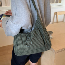 Load image into Gallery viewer, Nylon Plaid Pleated Cloud Bag Large Capacity Zipper Tote Drawstring Commuter Crossbody Shoulder Handbag
