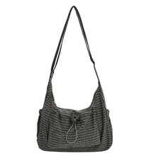 Load image into Gallery viewer, Nylon Plaid Pleated Cloud Bag Large Capacity Zipper Tote Drawstring Commuter Crossbody Shoulder Handbag
