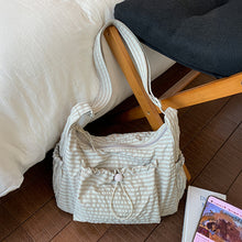 Load image into Gallery viewer, Nylon Plaid Pleated Cloud Bag Large Capacity Zipper Tote Drawstring Commuter Crossbody Shoulder Handbag
