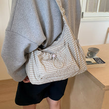 Load image into Gallery viewer, Nylon Plaid Pleated Cloud Bag Large Capacity Zipper Tote Drawstring Commuter Crossbody Shoulder Handbag
