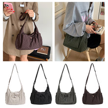 Load image into Gallery viewer, Nylon Plaid Pleated Cloud Bag Large Capacity Zipper Tote Drawstring Commuter Crossbody Shoulder Handbag
