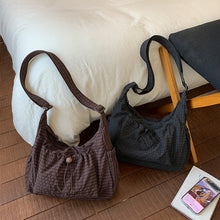 Load image into Gallery viewer, Nylon Plaid Pleated Cloud Bag Large Capacity Zipper Tote Drawstring Commuter Crossbody Shoulder Handbag
