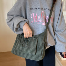 Load image into Gallery viewer, Nylon Plaid Pleated Cloud Bag Large Capacity Zipper Tote Drawstring Commuter Crossbody Shoulder Handbag
