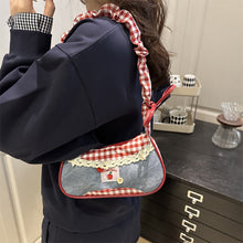Load image into Gallery viewer, Fashion Grid Lace Ribbon Underarm Bag Adjustable Shoulder Strap Single Shoulder Crossbody Mini Handbag For Commute
