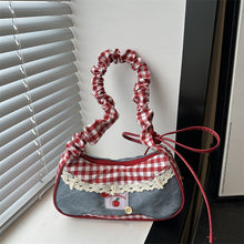 Load image into Gallery viewer, Fashion Grid Lace Ribbon Underarm Bag Adjustable Shoulder Strap Single Shoulder Crossbody Mini Handbag For Commute
