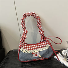 Load image into Gallery viewer, Fashion Grid Lace Ribbon Underarm Bag Adjustable Shoulder Strap Single Shoulder Crossbody Mini Handbag For Commute
