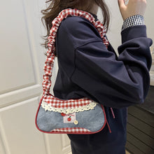 Load image into Gallery viewer, Fashion Grid Lace Ribbon Underarm Bag Adjustable Shoulder Strap Single Shoulder Crossbody Mini Handbag For Commute
