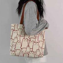 Load image into Gallery viewer, Cute Cat Cartoon Canvas Tote Bag Fashion Graphic Small Shoulder Shopping Studying Handbag For Girls Women

