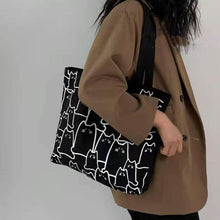 Load image into Gallery viewer, Cute Cat Cartoon Canvas Tote Bag Fashion Graphic Small Shoulder Shopping Studying Handbag For Girls Women
