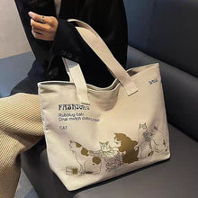 Load image into Gallery viewer, Cute Cat Women Canvas Tote Bag Large Capacity Durable Classic Shoulder Bag Handbag For Work Office Daily Shopping
