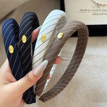 Load image into Gallery viewer, Stripe Fabric Headband Retro Gold Logo Fashion Hair Hoop Comfortable Temperament Hair Accessories For Women Girls
