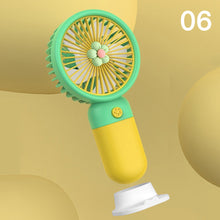 Load image into Gallery viewer, Cute Cartoon Handheld Mini Fan with Desktop Stand &amp; Phone Holder Silent Portable Electric Fan for Office Desk Outdoor Travel
