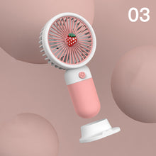 Load image into Gallery viewer, Cute Cartoon Handheld Mini Fan with Desktop Stand &amp; Phone Holder Silent Portable Electric Fan for Office Desk Outdoor Travel
