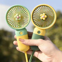 Load image into Gallery viewer, Cute Cartoon Handheld Mini Fan with Desktop Stand &amp; Phone Holder Silent Portable Electric Fan for Office Desk Outdoor Travel
