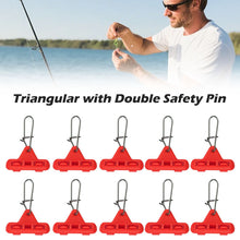 Load image into Gallery viewer, 10PCS Stainless Steel Heavy Duty Lead Weight Swivel with Double Safety Snap Weight Clip for Catfish Rig / Braided Line Lure Triangle Plastic Snap

