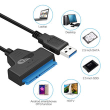 Load image into Gallery viewer, 2.5" SSD Hard Drive Cable SATA to USB Easy Drive Cable USB 3.0 High-Speed Transfer Cable Laptop Notebook Hard Drive Connection Adapter Cord
