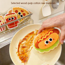 Load image into Gallery viewer, Cute Hot Dogs Cookies Design Cartoon Pulp Cotton Cleaning Sponge Bleach Cloth Dish Sponge Kitchen Rags Tools
