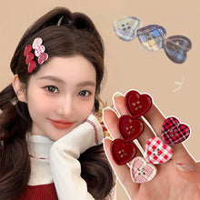 Load image into Gallery viewer, Sweet Plaid Heart Button Duckbill Clip Cute Side Bangs Hair Clip Girls Fashion Hair Accessories
