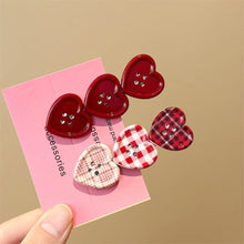 Load image into Gallery viewer, Sweet Plaid Heart Button Duckbill Clip Cute Side Bangs Hair Clip Girls Fashion Hair Accessories
