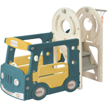 Load image into Gallery viewer, Kids Slide with Bus Play Structure, Freestanding Bus Toy with Slide for Toddlers, Bus Slide Set with Basketball Hoop

