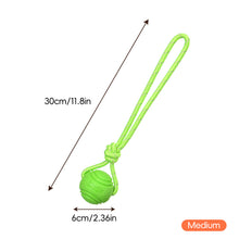 Load image into Gallery viewer, Solid Rubber Rope Ball Dog Toy Bite Resistant Chew Ball with Rope Handle for Interactive Tug of War &amp; Outdoor Fetch Training Toy for Medium Large Dogs
