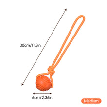 Load image into Gallery viewer, Solid Rubber Rope Ball Dog Toy Bite Resistant Chew Ball with Rope Handle for Interactive Tug of War &amp; Outdoor Fetch Training Toy for Medium Large Dogs
