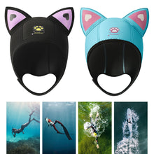 Load image into Gallery viewer, 3mm Neoprene Cat Ears Swimming Cap Diving Hood Waterproof Women Wetsuit Hat For Snorkeling Surfing Water Sports Swimming Supplies
