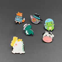 Load image into Gallery viewer, Cute Animal Enamel Pin Fox Cat Dinosaur Frog Lapel Badge Bag Clothing Accessory Garmnt DIY Supplies Gift
