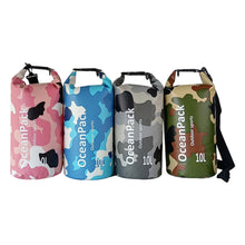 Load image into Gallery viewer, 2/5/10L Camo Waterproof Bucket Bag PVC Dry and Wet Separation Bag Outdoor Shoulder Bag for Swimming Beach River Tracing Hiking

