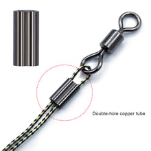 Load image into Gallery viewer, 50PCS Double Brass Fishing Line Fixing Tube Anti-Slip Steel Wire Lock Clip Leader Connector for European Rig

