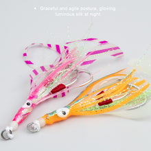 Load image into Gallery viewer, 2PCS Bionic Squid Jigging Hook High Carbon Steel Double Hook with PE Wired UV Glow Assist Gang Hook Sea and Boat Fishing Tackle
