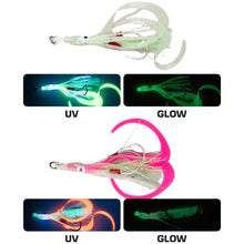 Load image into Gallery viewer, 2PCS Bionic Squid Jigging Hook High Carbon Steel Double Hook with PE Wired UV Glow Assist Gang Hook Sea and Boat Fishing Tackle

