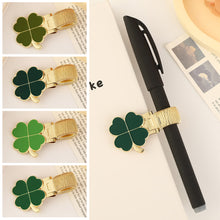 Load image into Gallery viewer, Four Leaf Clover Metal Spring Pen Clip Pen Holder Secure Anti Lost Clip For Notebook School Office Stationery
