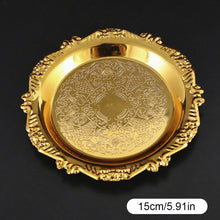 Load image into Gallery viewer, Retro Luxury Metal Plated Golden Silver Plate Cake Dessert Tray Fruit Snack Dish Jewelry Storage Home Hotel Tabletop Decoration
