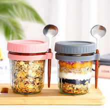 Load image into Gallery viewer, Portable Breakfast Jar with Lid and Spoon Food Storage Glass Jar With Scale for Overnight Oats Leak Proof Cup for Cereal Yogurt Salad Meal Prep On the Go
